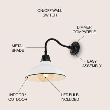 Aurora 12.25" Farmhouse Industrial Indoor/Outdoor Iron LED Gooseneck Arm Outdoor Sconce - JONATHAN Y